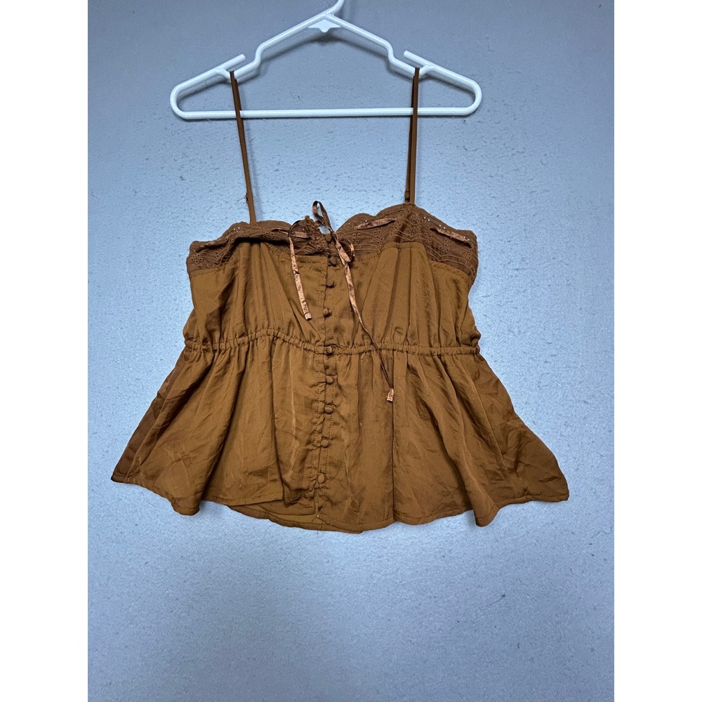 American Eagle Cami Top 100% Polyester Brown Eyelet Lace Medium Womens